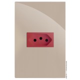 Conjunto Tomada 20a Vermelho Horizontal 4x2 - RECTA Areia Gloss